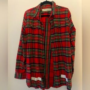 Off White c/o Virgil Abloh Plaid button down flannel shirt in red, Size Medium